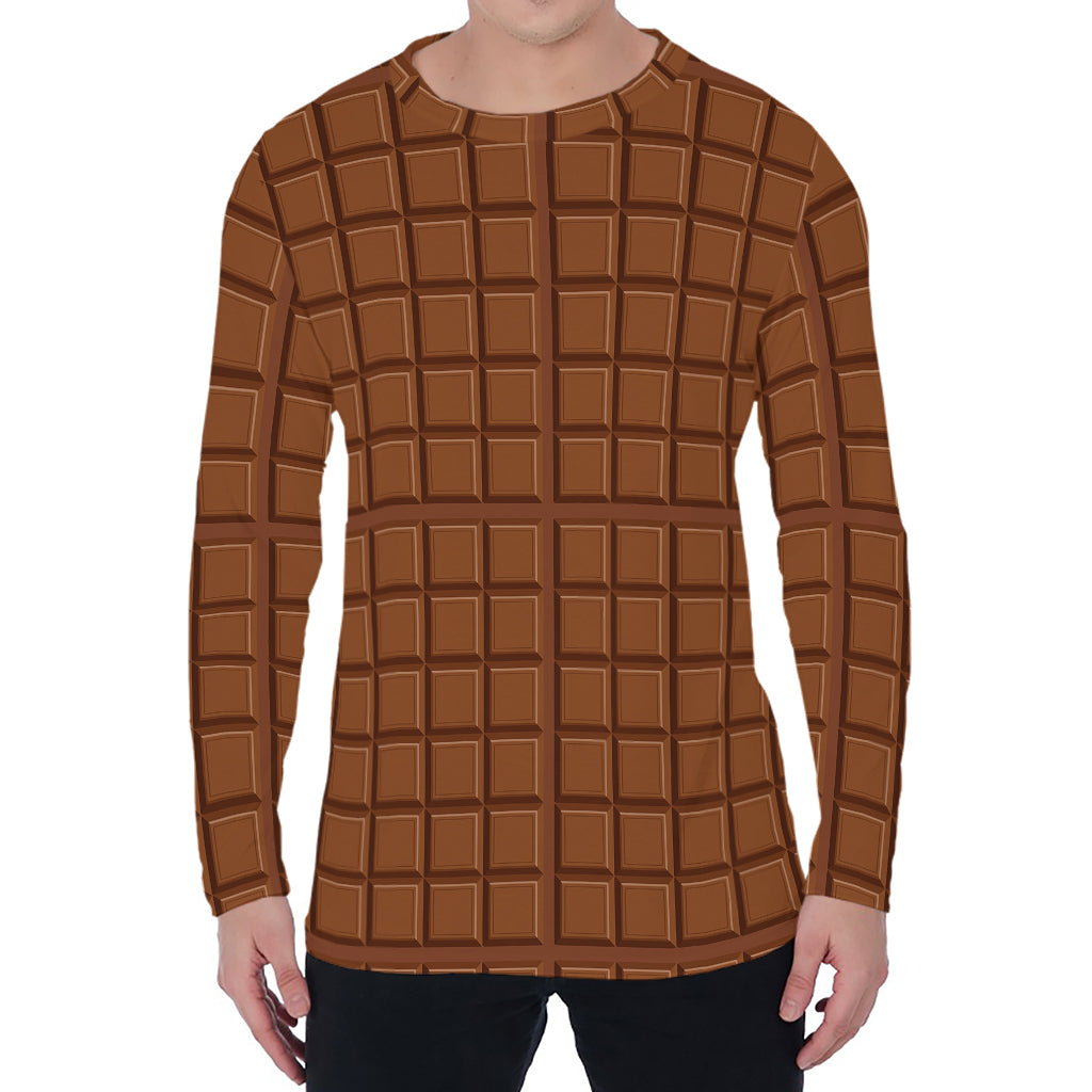 Chocolate Bar Pattern Print Men's Long Sleeve T-Shirt