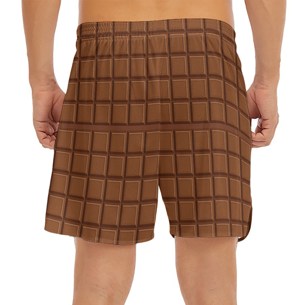 Chocolate Bar Pattern Print Men's Split Running Shorts