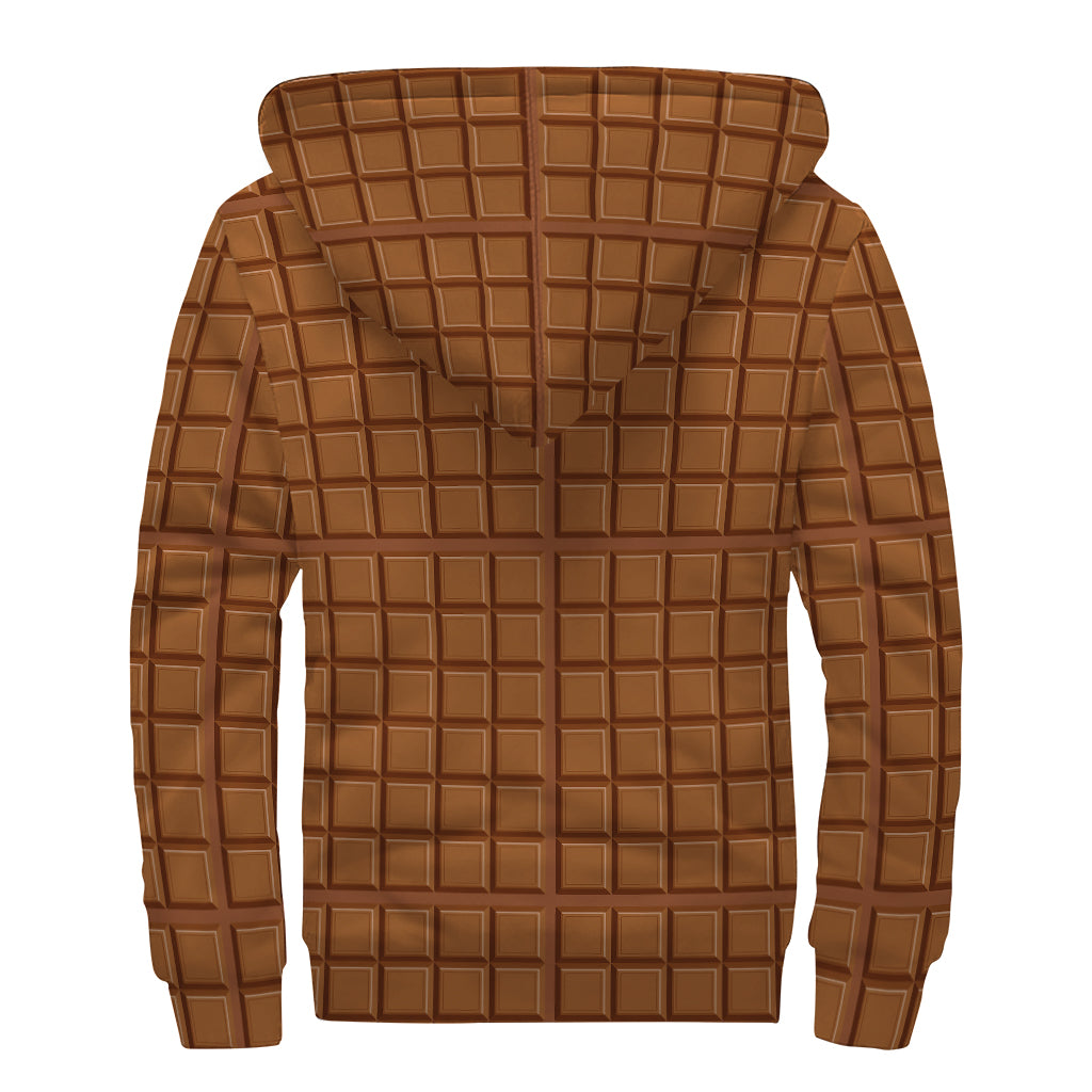 Chocolate Bar Pattern Print Sherpa Lined Zip Up Hoodie