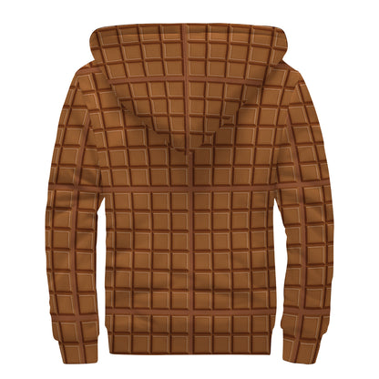 Chocolate Bar Pattern Print Sherpa Lined Zip Up Hoodie