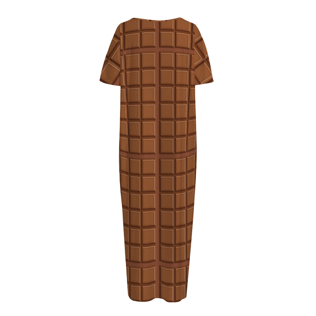 Chocolate Bar Pattern Print Short Sleeve Long Nightdress