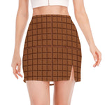 Chocolate Bar Pattern Print Side Slit Mini Skirt