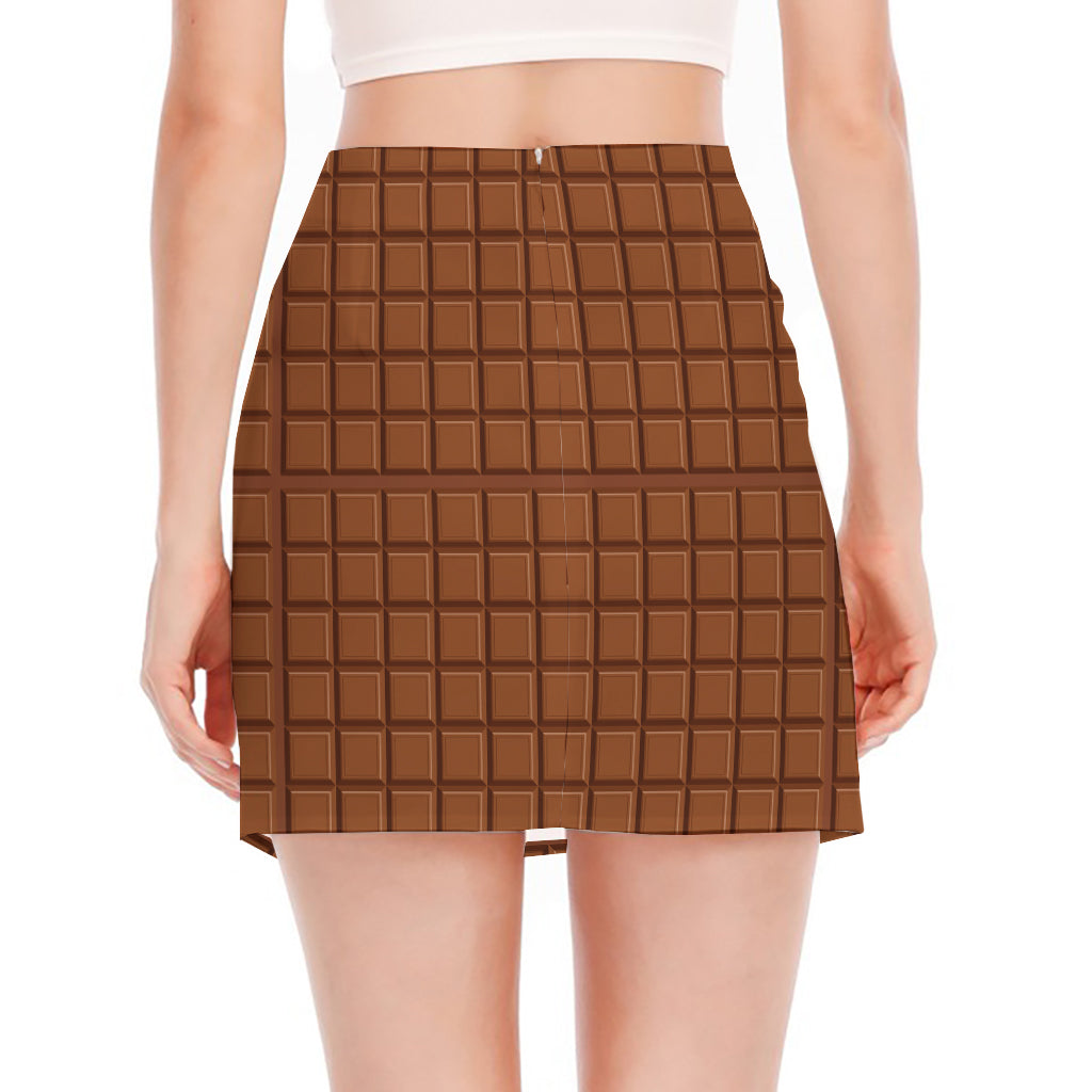 Chocolate Bar Pattern Print Side Slit Mini Skirt