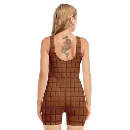 Chocolate Bar Pattern Print Sleeveless One Piece Swimsuit