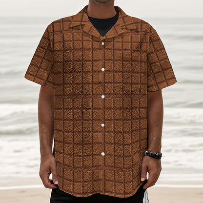 Chocolate Bar Pattern Print Textured Short Sleeve Shirt