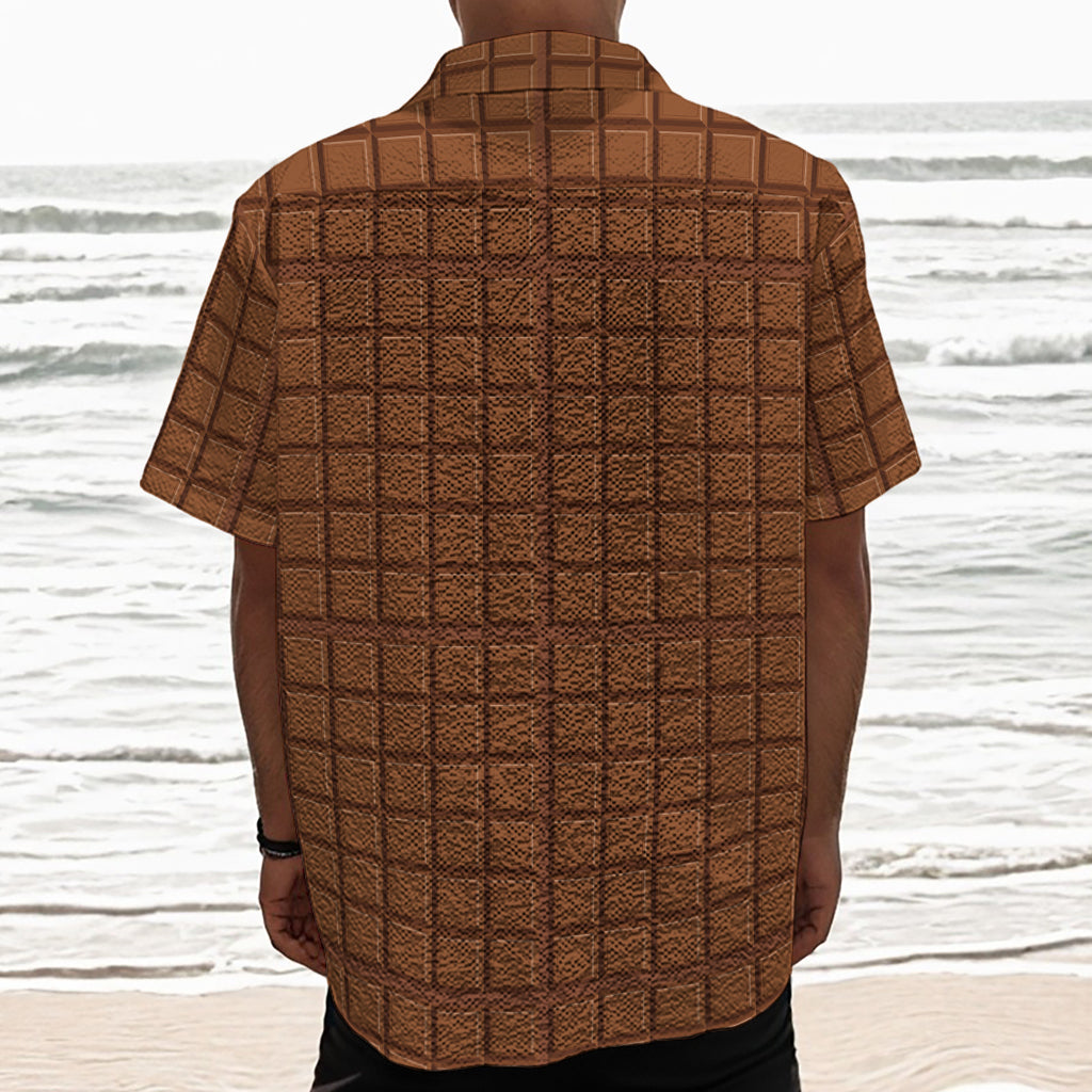 Chocolate Bar Pattern Print Textured Short Sleeve Shirt