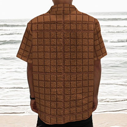 Chocolate Bar Pattern Print Textured Short Sleeve Shirt