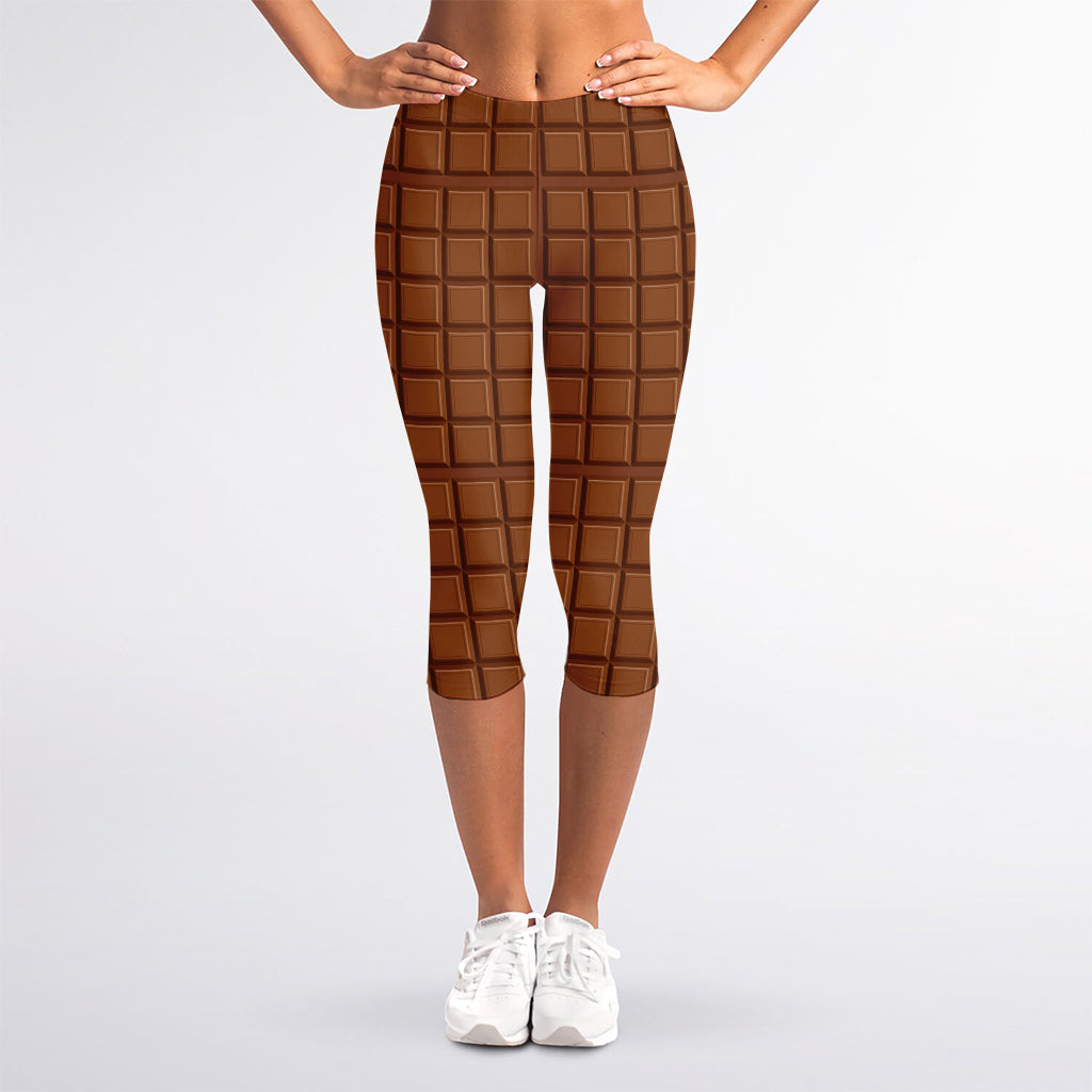 Chocolate Bar Pattern Print Women's Capri Leggings