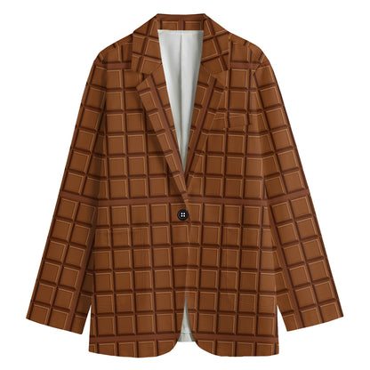 Chocolate Bar Pattern Print Women's Cotton Blazer