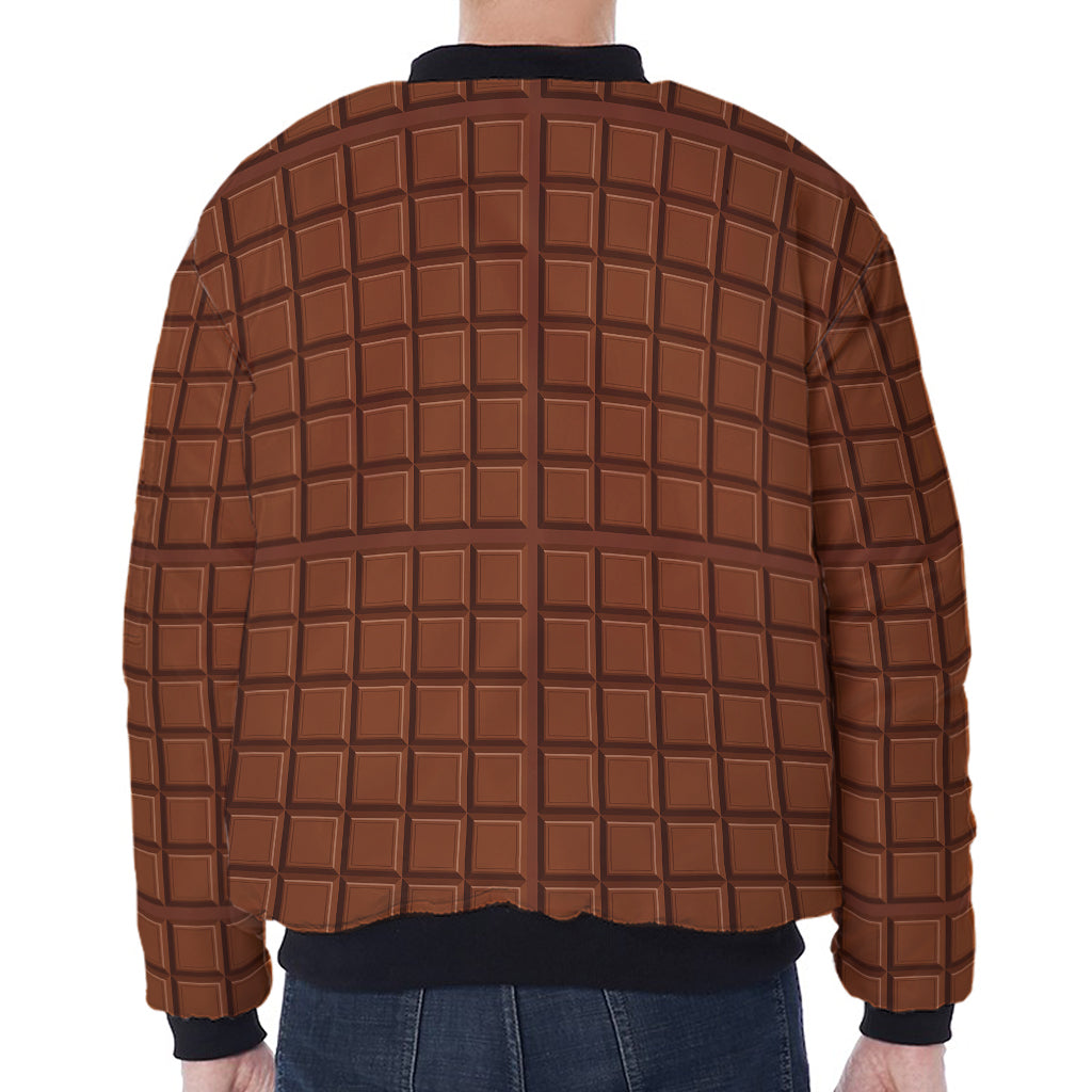 Chocolate Bar Pattern Print Zip Sleeve Bomber Jacket