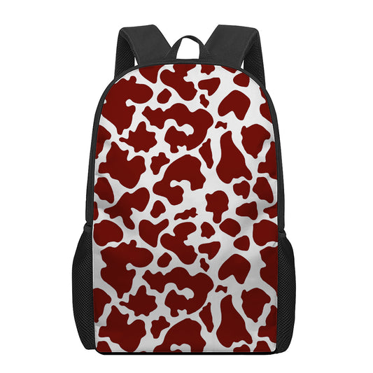 Chocolate Brown And White Cow Print 17 Inch Backpack