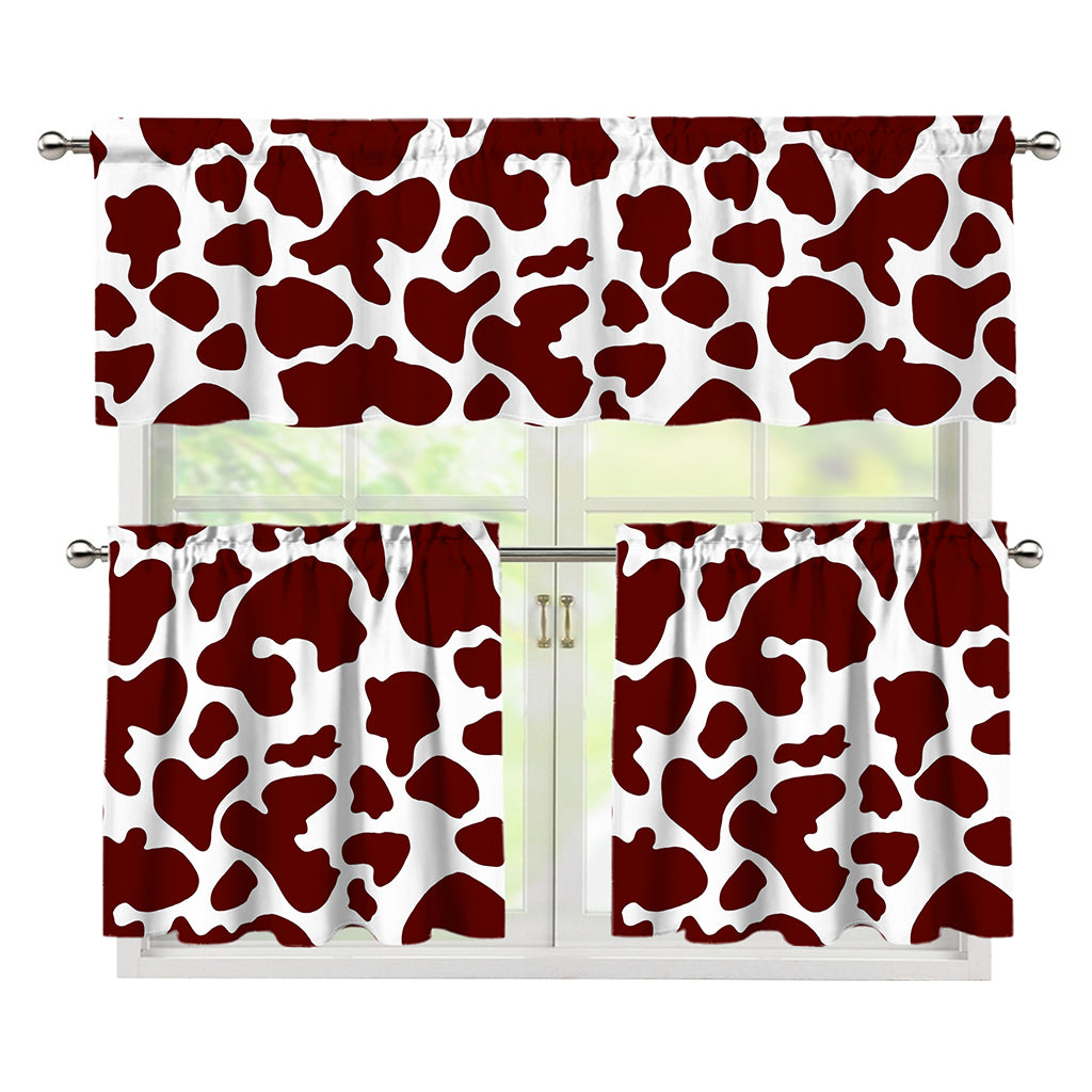 Chocolate Brown And White Cow Print 3 Piece Kitchen Curtains