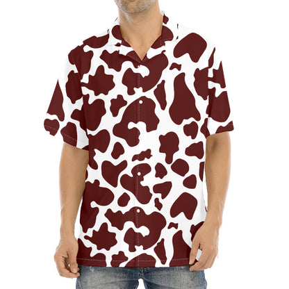 Chocolate Brown And White Cow Print Aloha Shirt