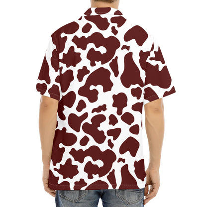 Chocolate Brown And White Cow Print Aloha Shirt