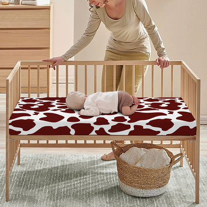Chocolate Brown And White Cow Print Baby Crib Sheet