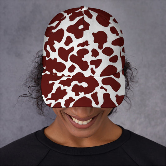Chocolate Brown And White Cow Print Baseball Cap