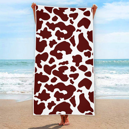 Chocolate Brown And White Cow Print Beach Towel