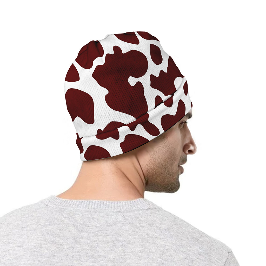 Chocolate Brown And White Cow Print Beanie