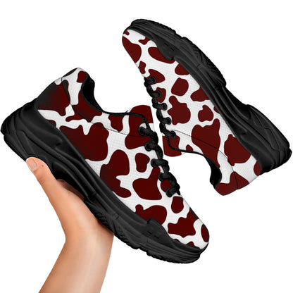 Chocolate Brown And White Cow Print Black Chunky Shoes