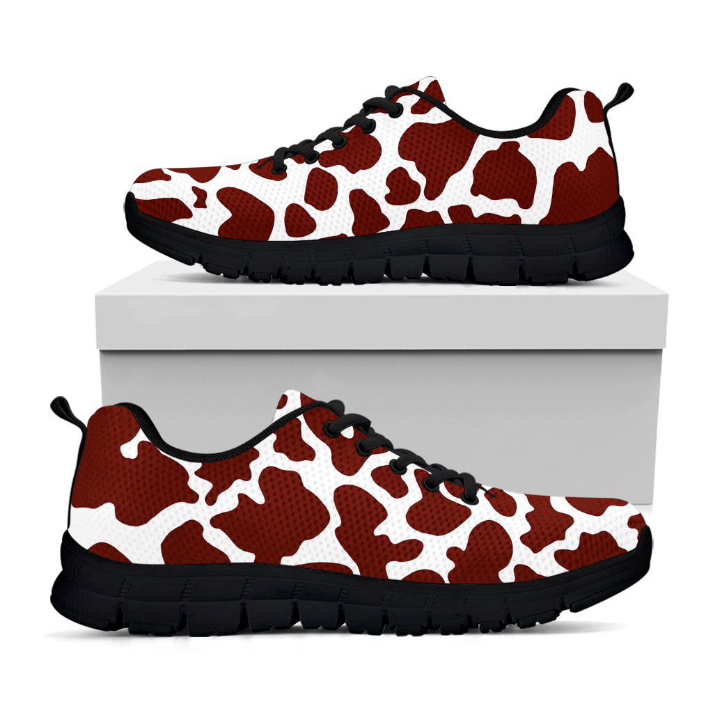 Chocolate Brown And White Cow Print Black Running Shoes