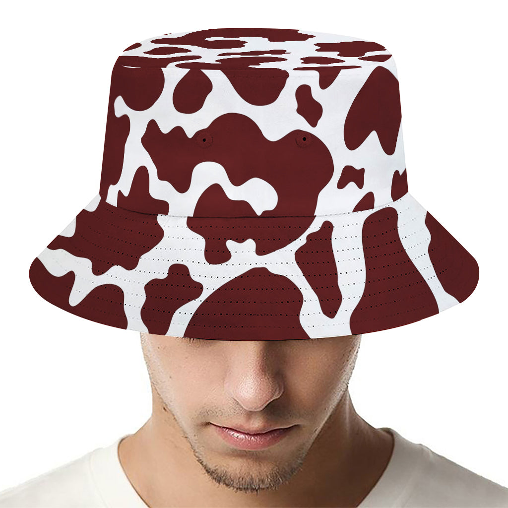 Chocolate Brown And White Cow Print Bucket Hat