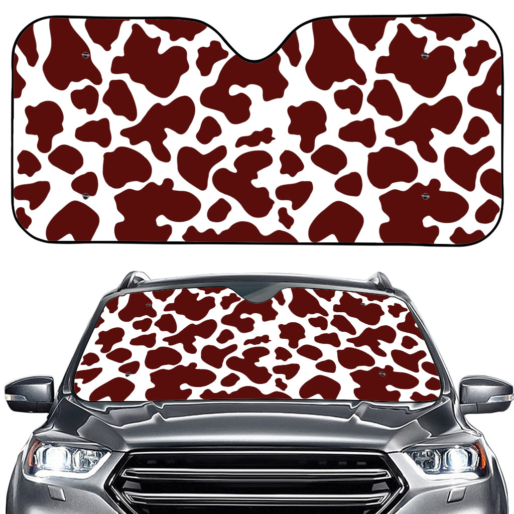 Chocolate Brown And White Cow Print Car Windshield Sun Shade