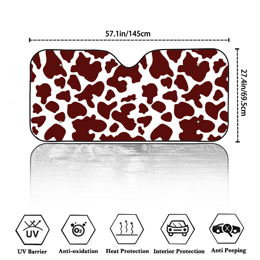 Chocolate Brown And White Cow Print Car Windshield Sun Shade