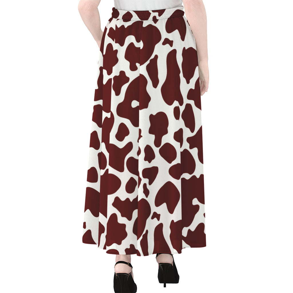 Chocolate Brown And White Cow Print Chiffon Maxi Skirt