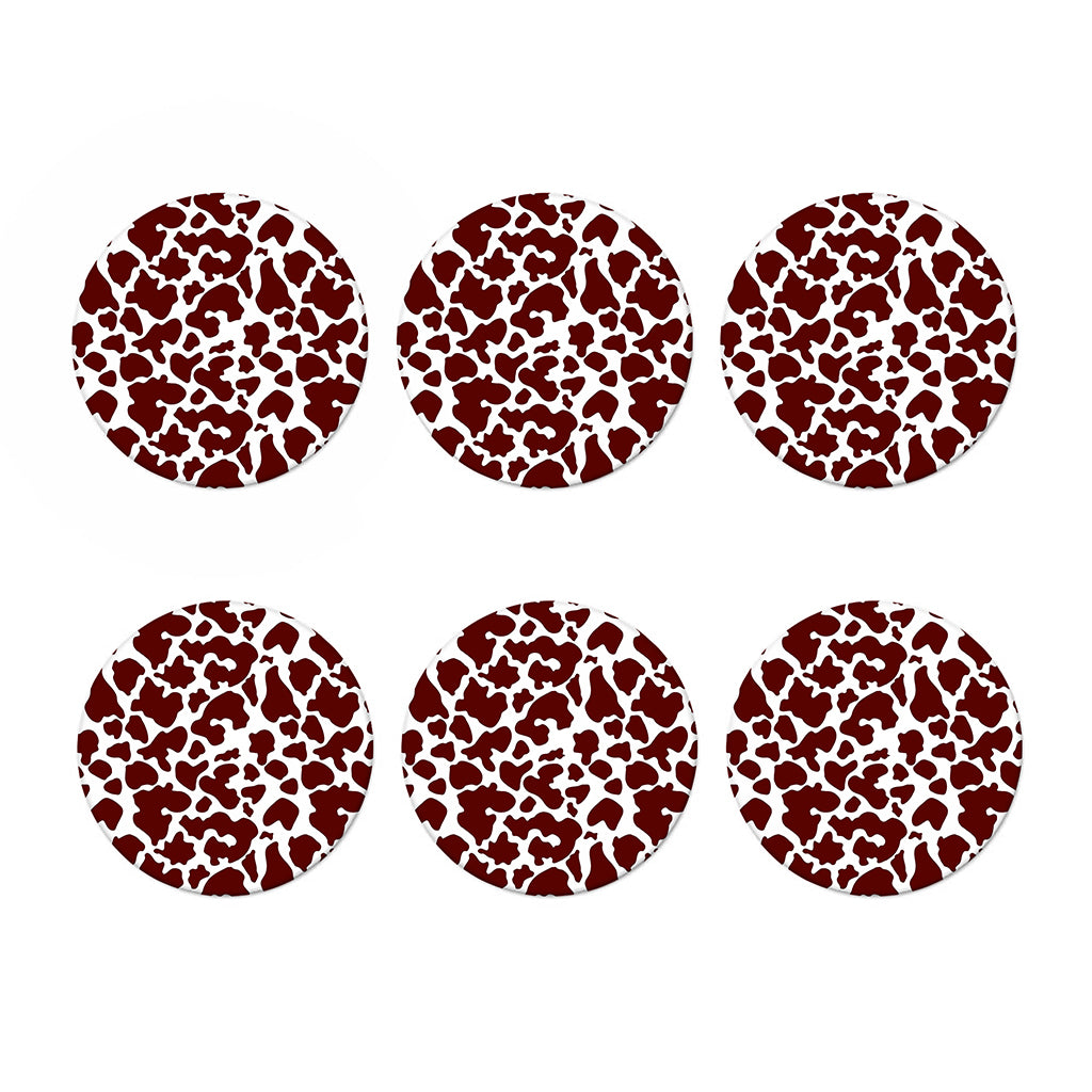 Chocolate Brown And White Cow Print Coaster Set