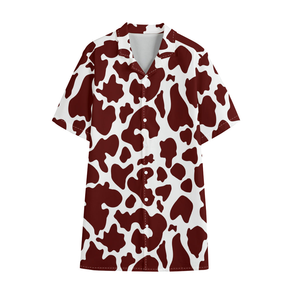Chocolate Brown And White Cow Print Cotton Hawaiian Shirt