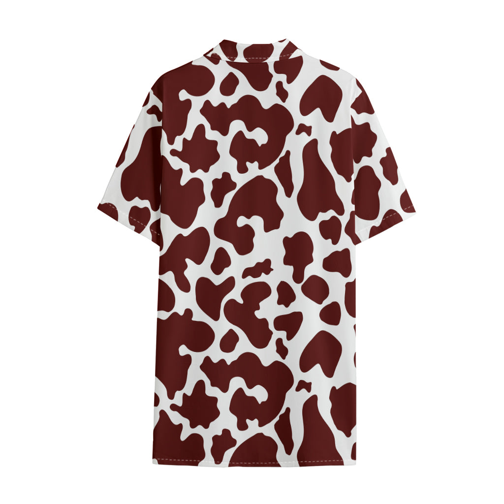Chocolate Brown And White Cow Print Cotton Hawaiian Shirt