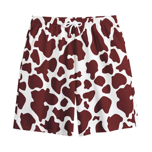 Chocolate Brown And White Cow Print Cotton Shorts