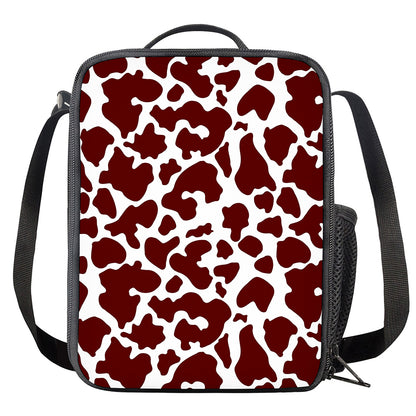 Chocolate Brown And White Cow Print Crossbody Lunch Bag