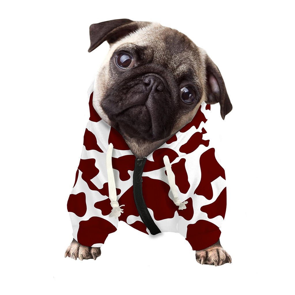 Chocolate Brown And White Cow Print Dog Zip Up Hoodie