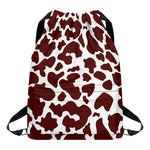 Chocolate Brown And White Cow Print Drawstring Backpack