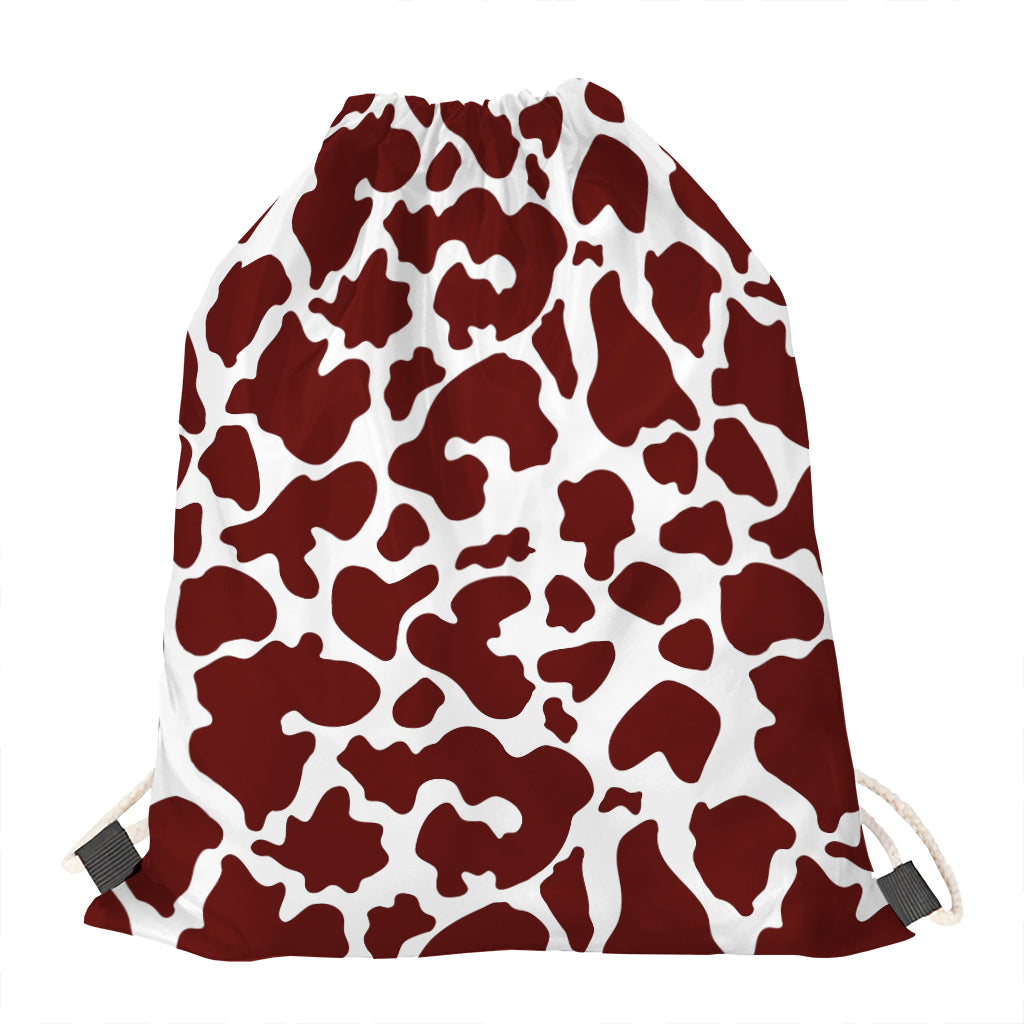 Chocolate Brown And White Cow Print Drawstring Bag