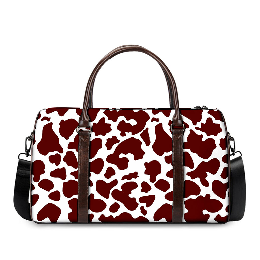 Chocolate Brown And White Cow Print Duffle Bag