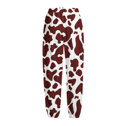 Chocolate Brown And White Cow Print Fleece Lined Knit Pants