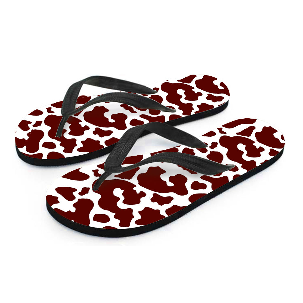 Chocolate Brown And White Cow Print Flip Flops