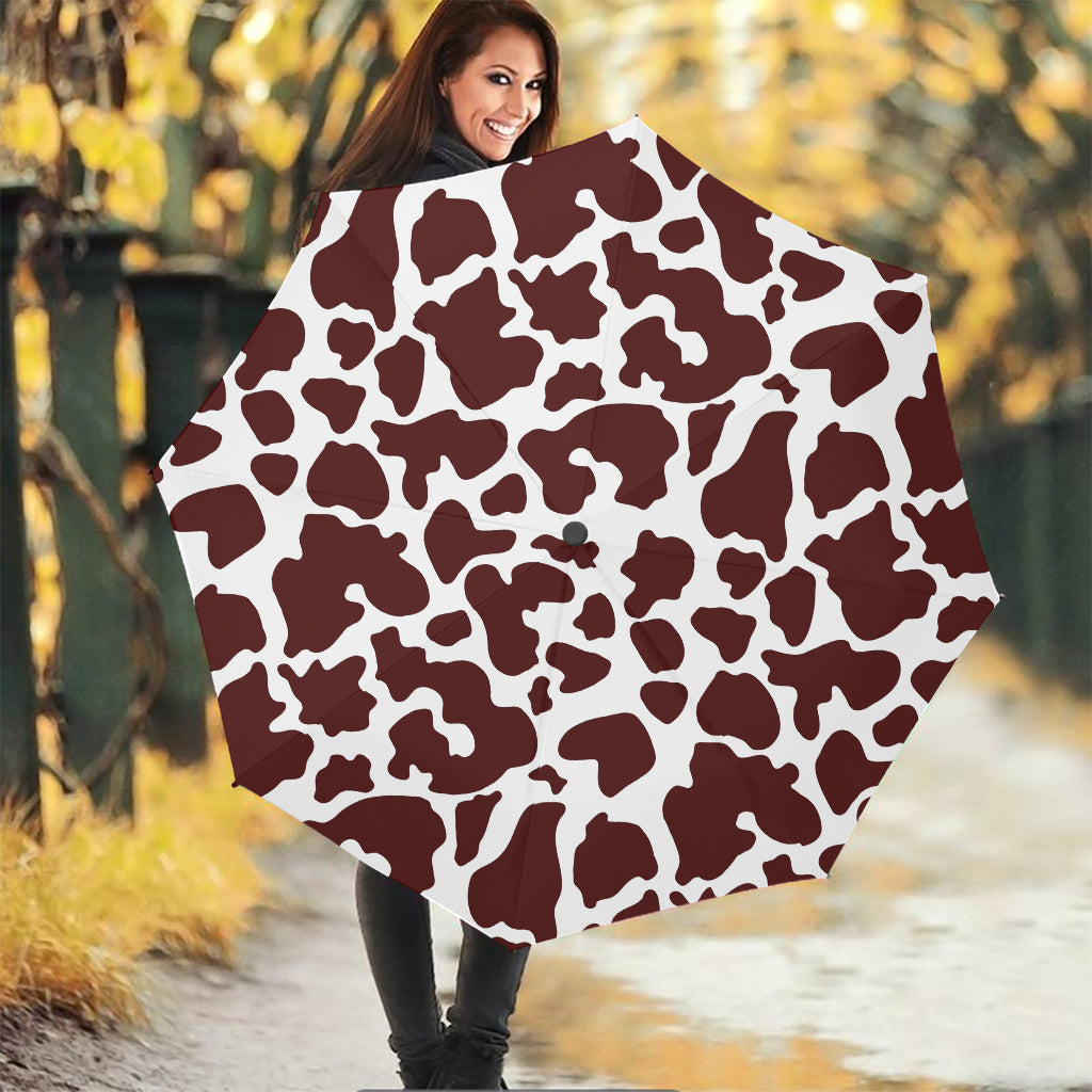 Chocolate Brown And White Cow Print Foldable Umbrella
