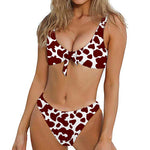 Chocolate Brown And White Cow Print Front Bow Tie Bikini