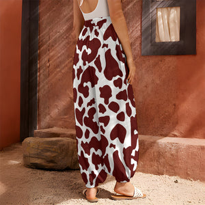 Chocolate Brown And White Cow Print Harem Pants