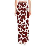 Chocolate Brown And White Cow Print High Slit Maxi Skirt