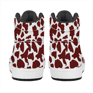 Chocolate Brown And White Cow Print High Top Leather Sneakers