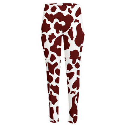 Chocolate Brown And White Cow Print High-Waisted Pocket Leggings