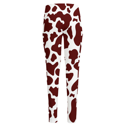 Chocolate Brown And White Cow Print High-Waisted Pocket Leggings