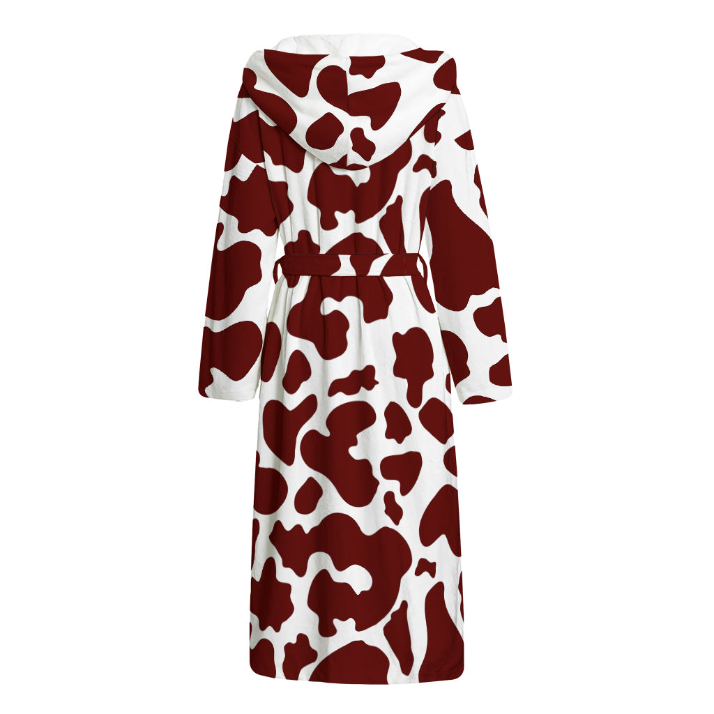 Chocolate Brown And White Cow Print Hooded Bathrobe