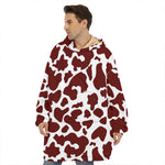 Chocolate Brown And White Cow Print Hoodie Blanket