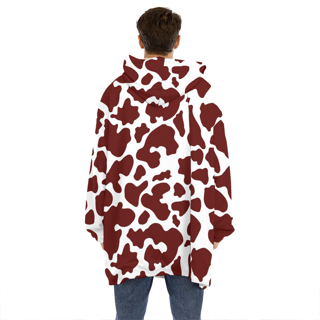 Chocolate Brown And White Cow Print Hoodie Blanket