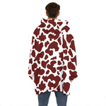 Chocolate Brown And White Cow Print Hoodie Blanket